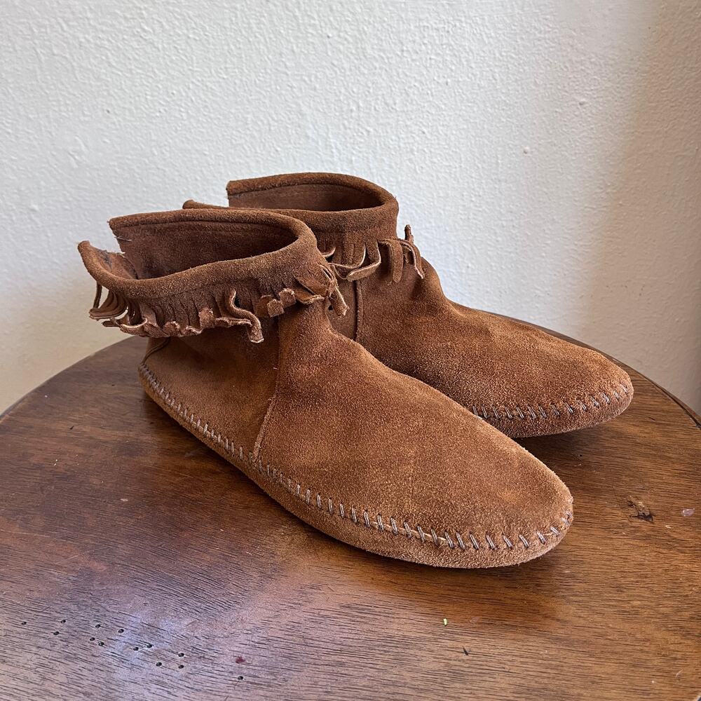 Minnetonka Moccasin Fringe 182 Back Zipper Boot Softsole Women's 9.5